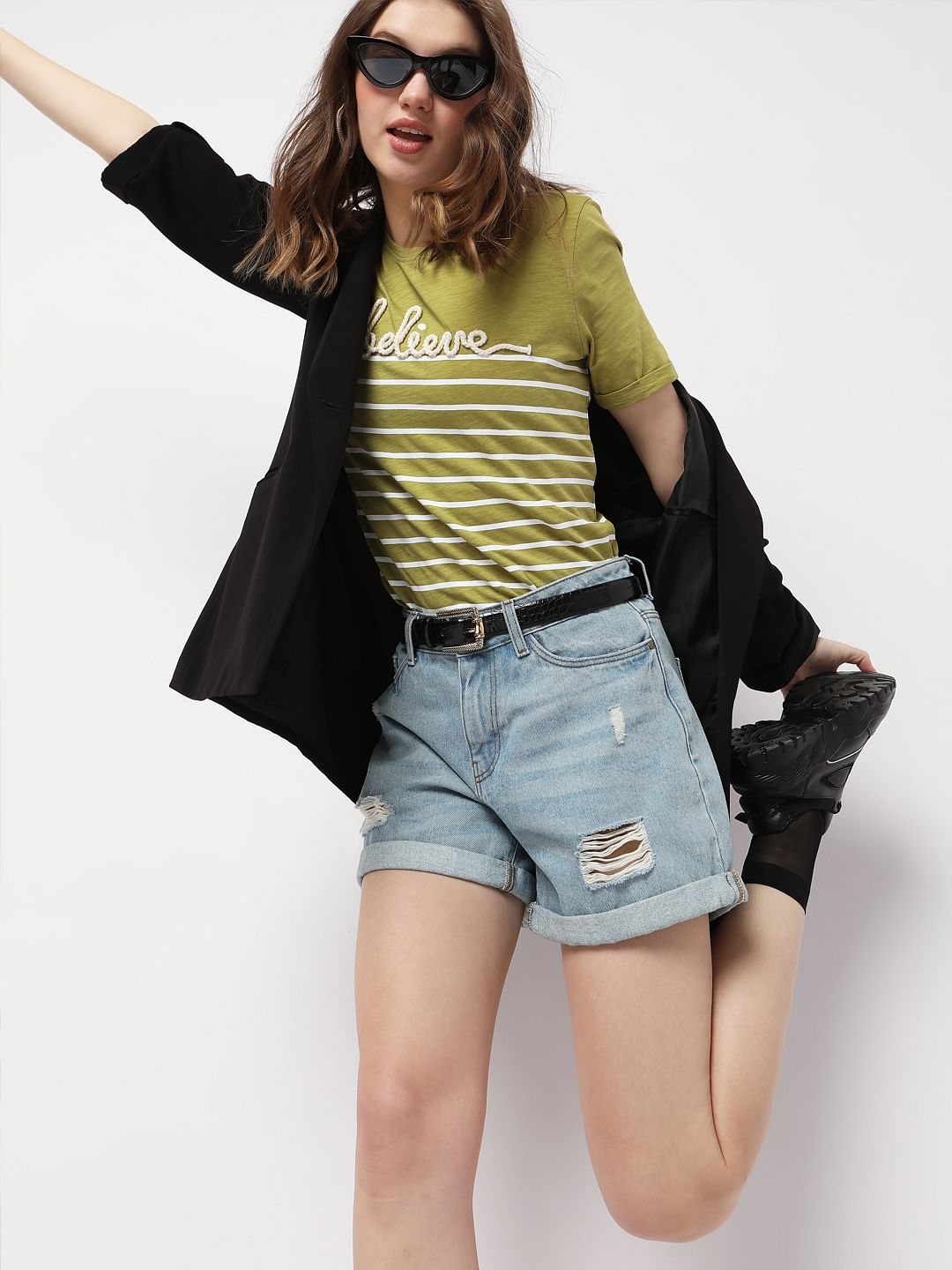 Green Embossed Logo Print T-Shirt