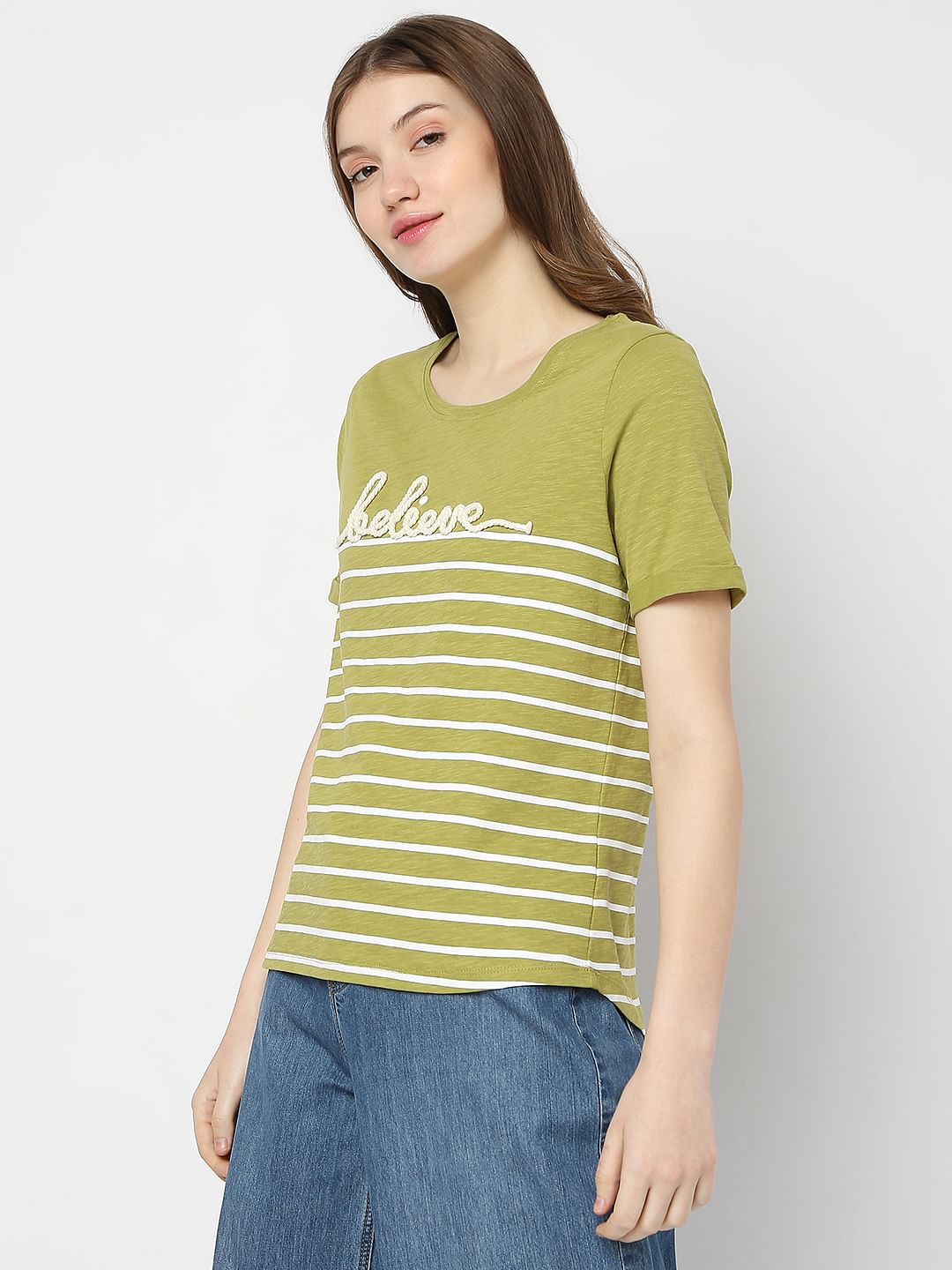 Green Embossed Logo Print T-Shirt