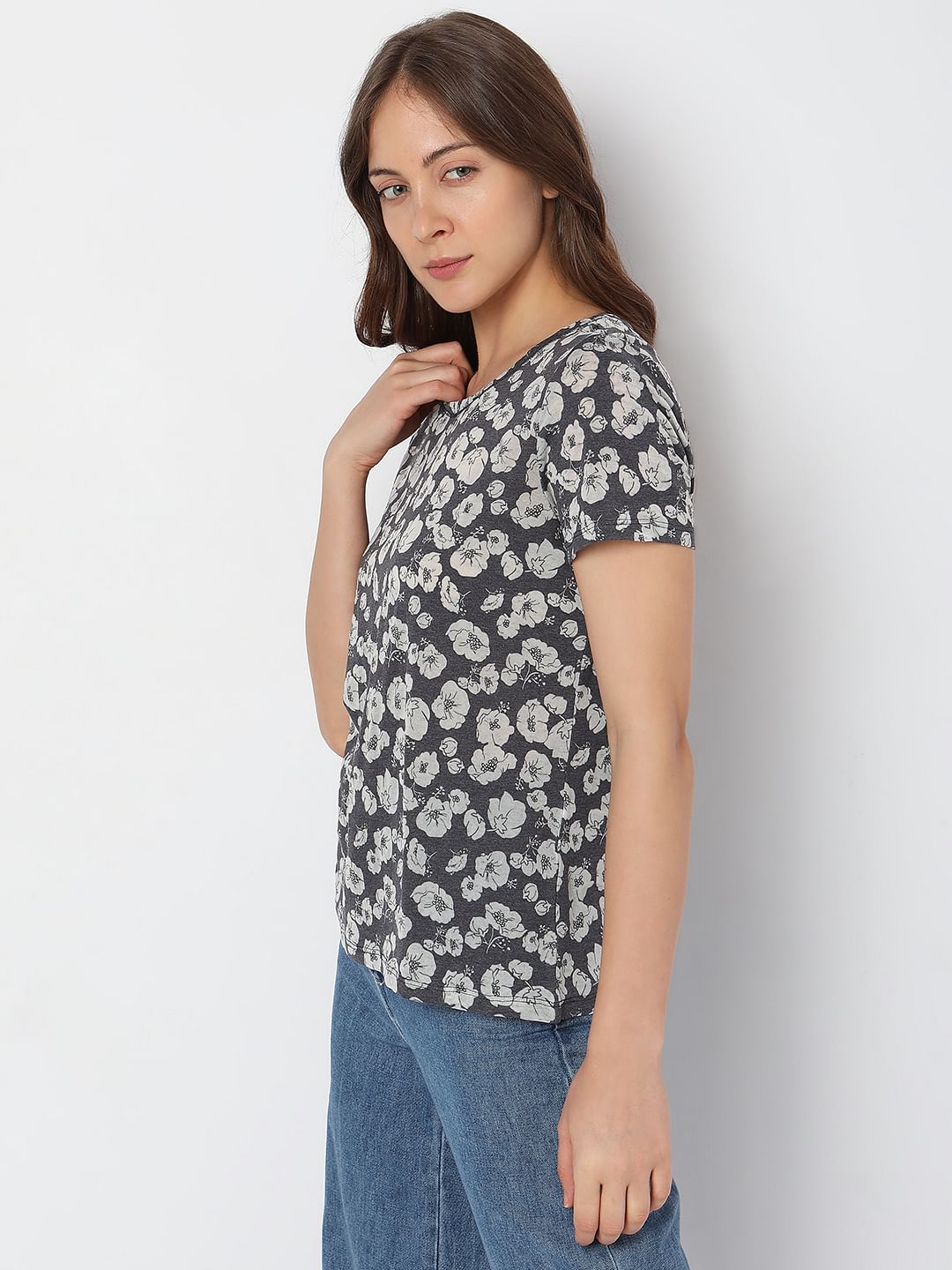 Blue Floral Print T-Shirt
