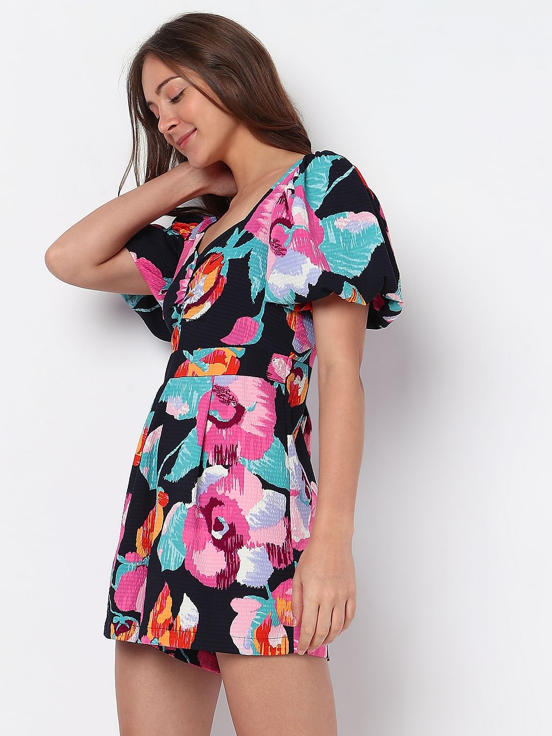 Black Floral Playsuit