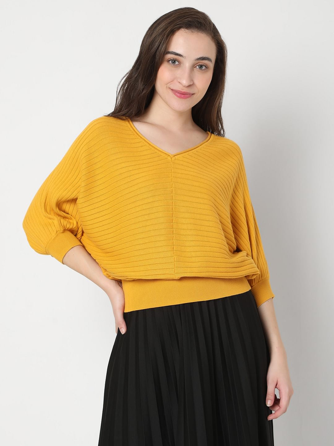 Yellow Dolman Sleeve Knit Top