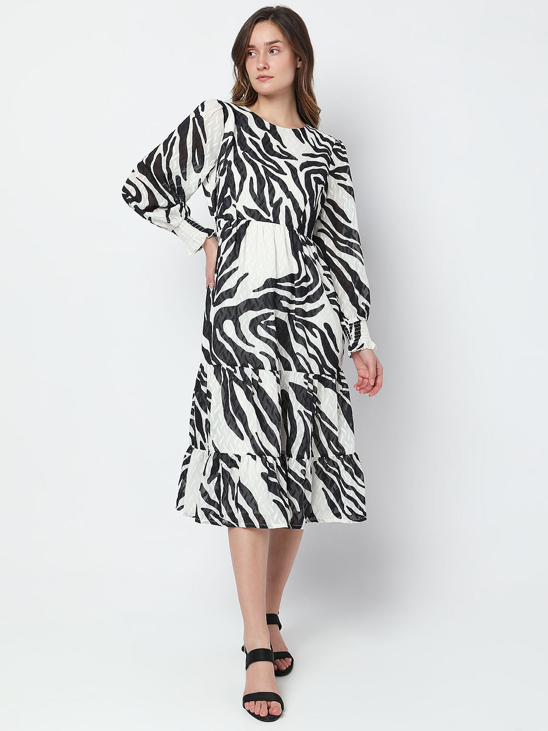 Black Printed Midi Dress