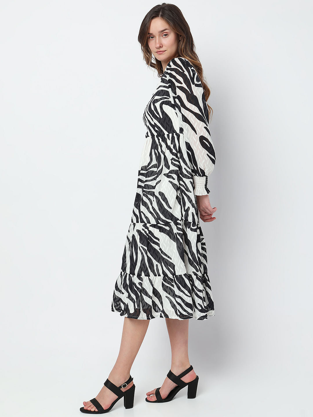 Black Printed Midi Dress