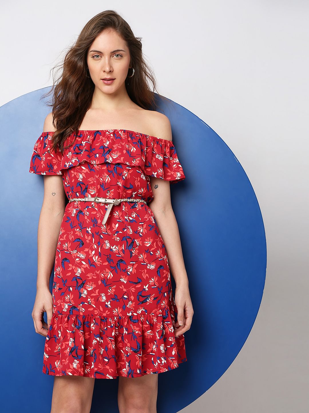 Red Floral Off-Shoulder Dress