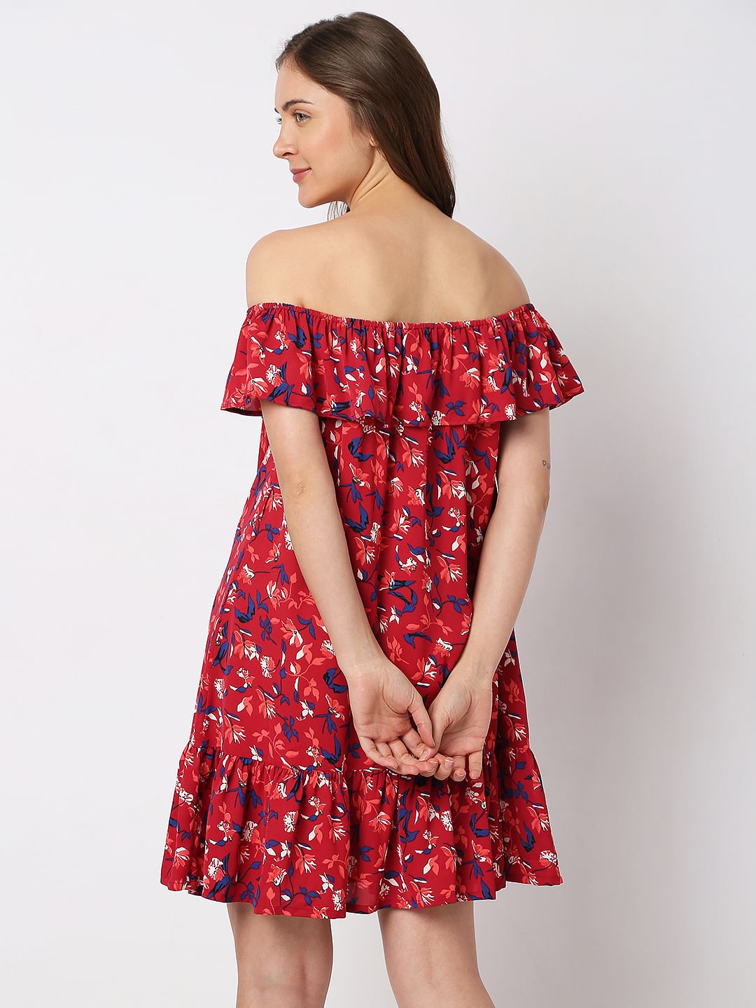 Red Floral Off-Shoulder Dress