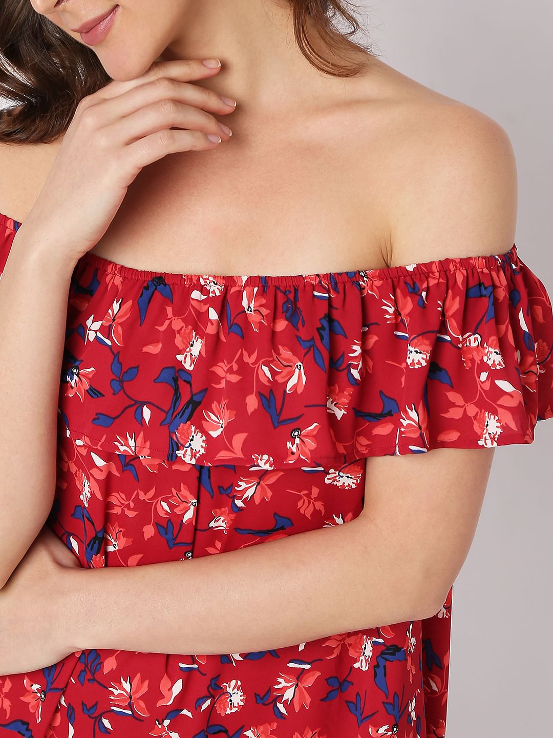 Red Floral Off-Shoulder Dress