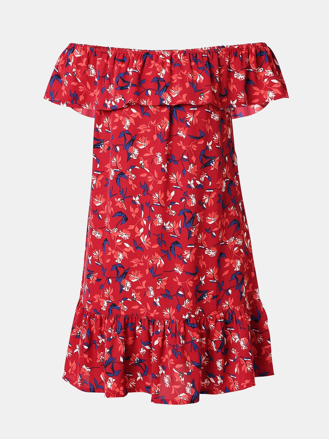 Red Floral Off-Shoulder Dress