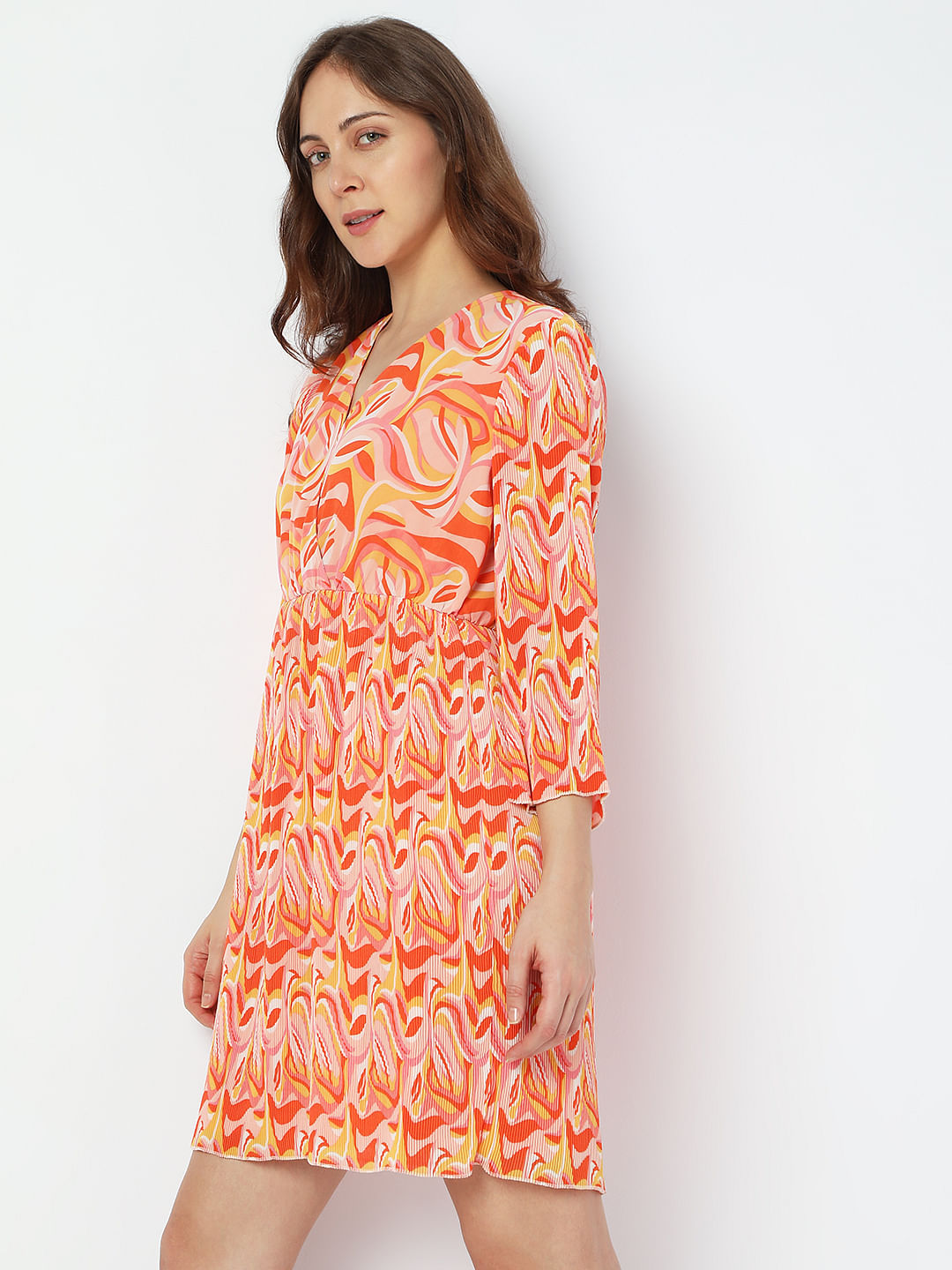 Orange Abstract Print Mini Dress