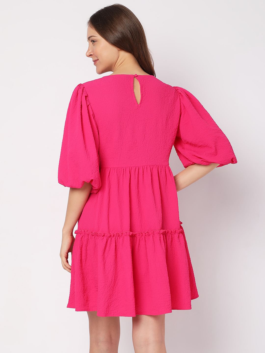 Pink Textured Tiered Dress
