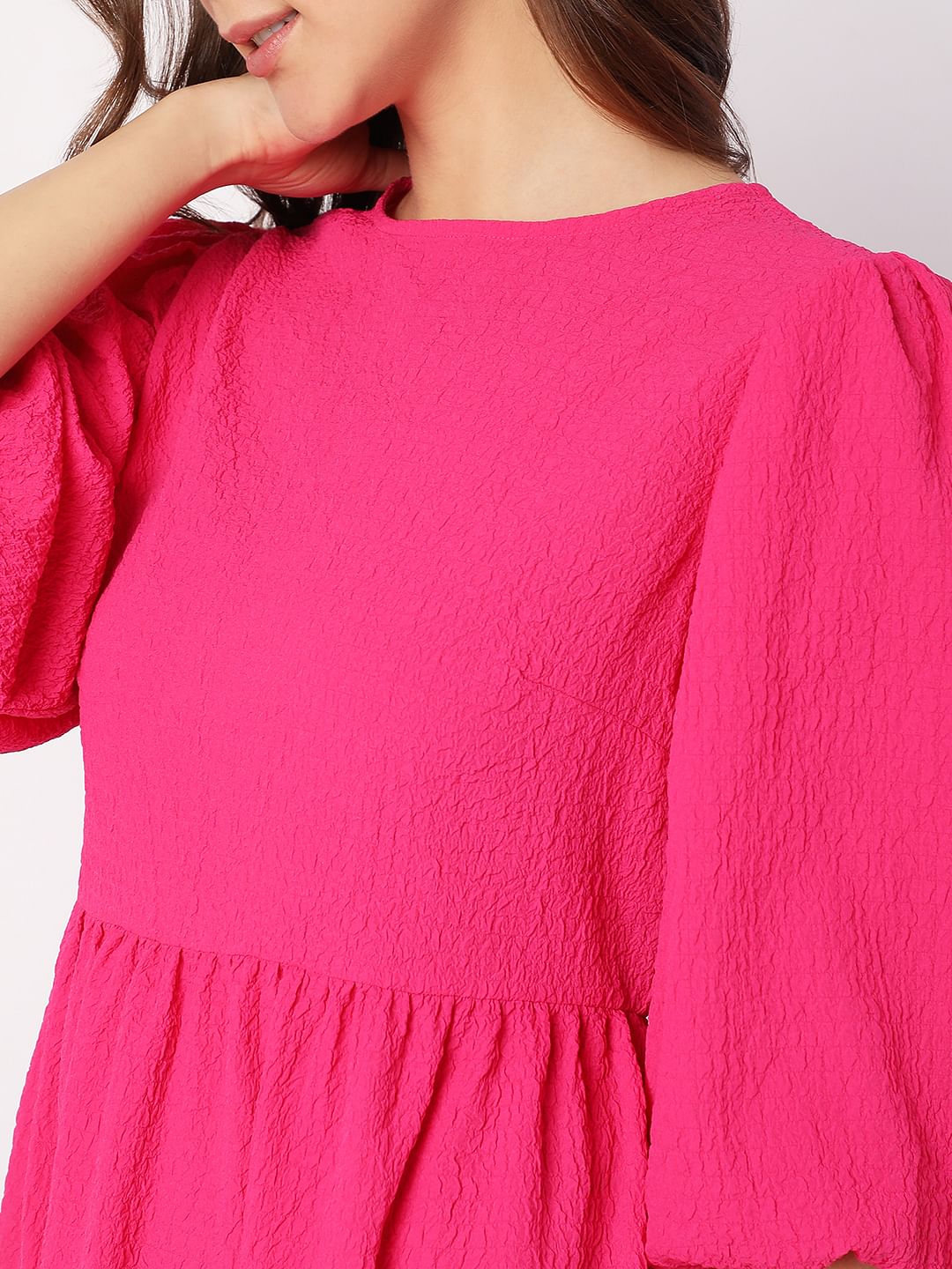 Pink Textured Tiered Dress