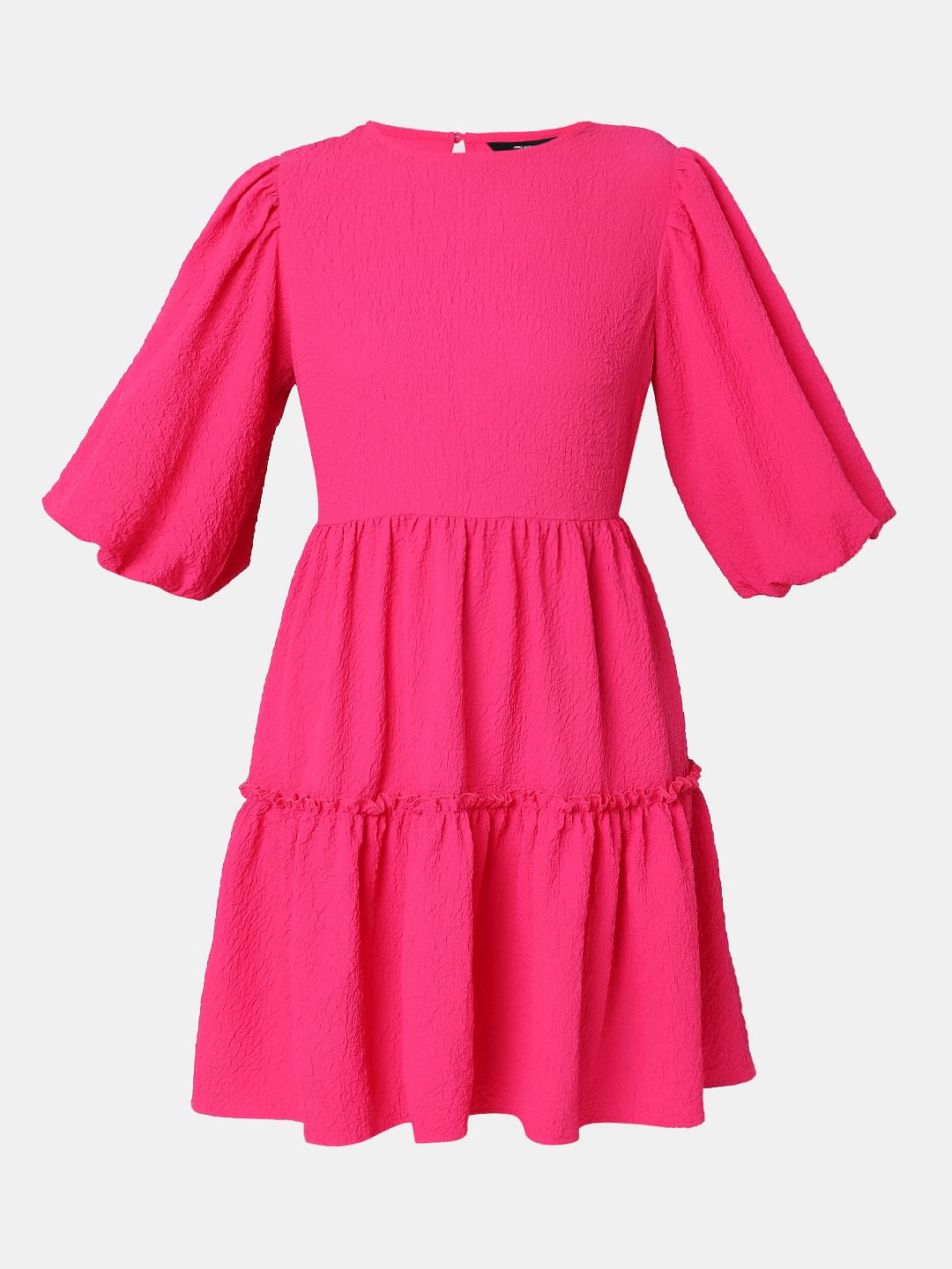 Pink Textured Tiered Dress