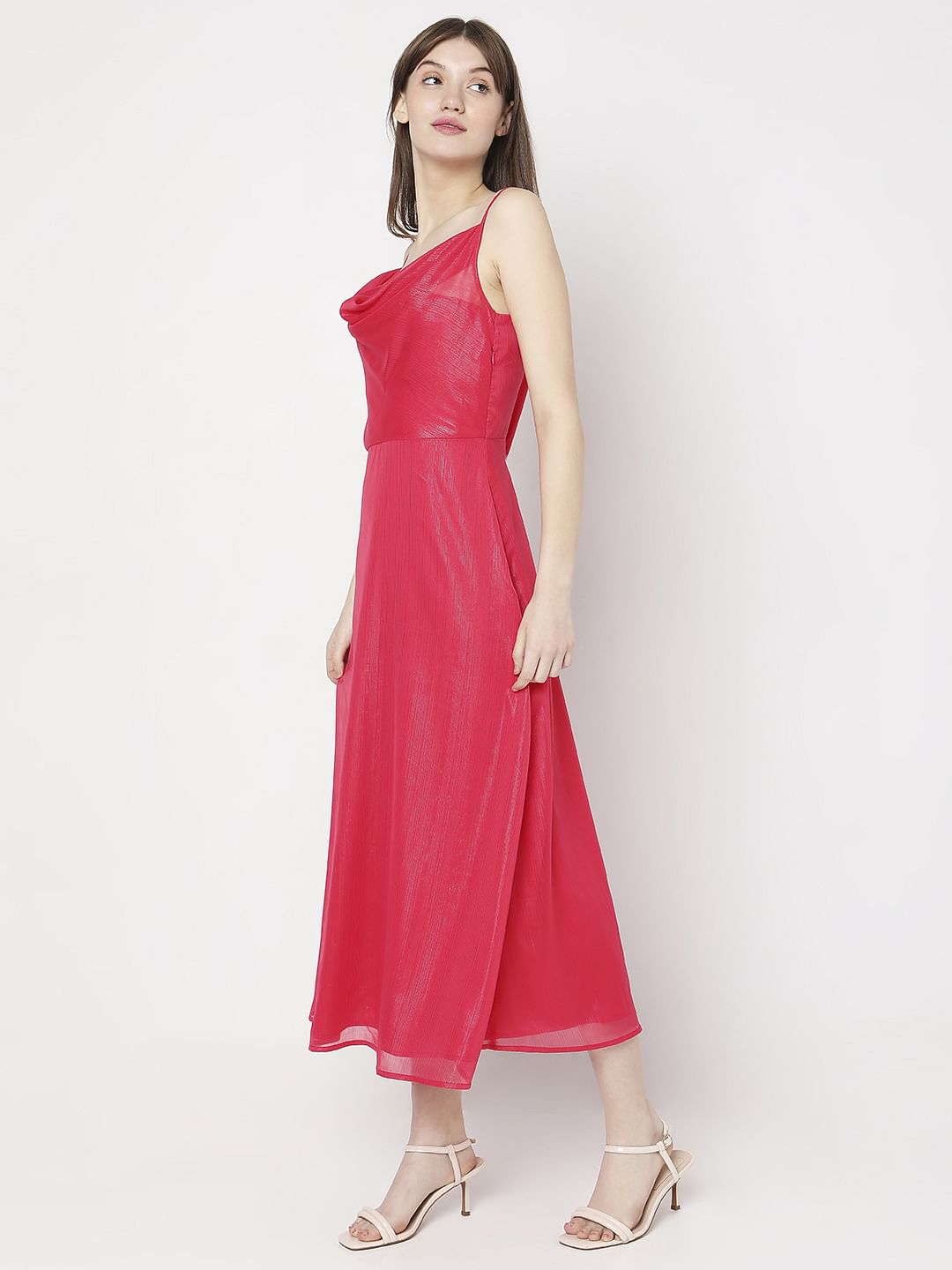 Red Cowl Neck Maxi Dress