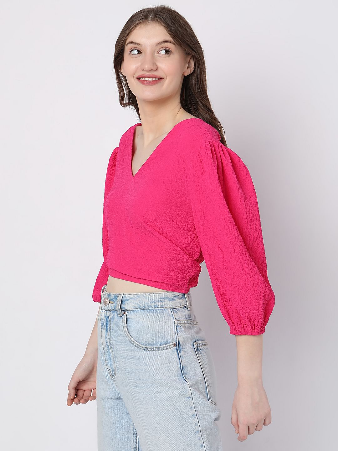 Pink Textured Crop Top