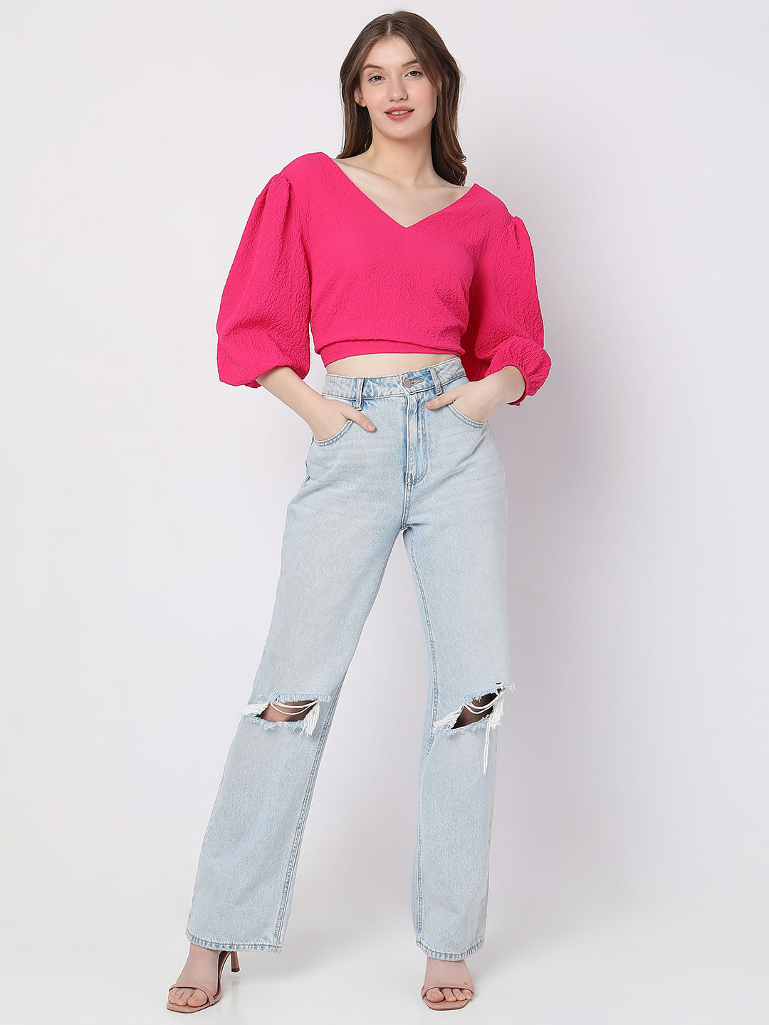 Pink Textured Crop Top