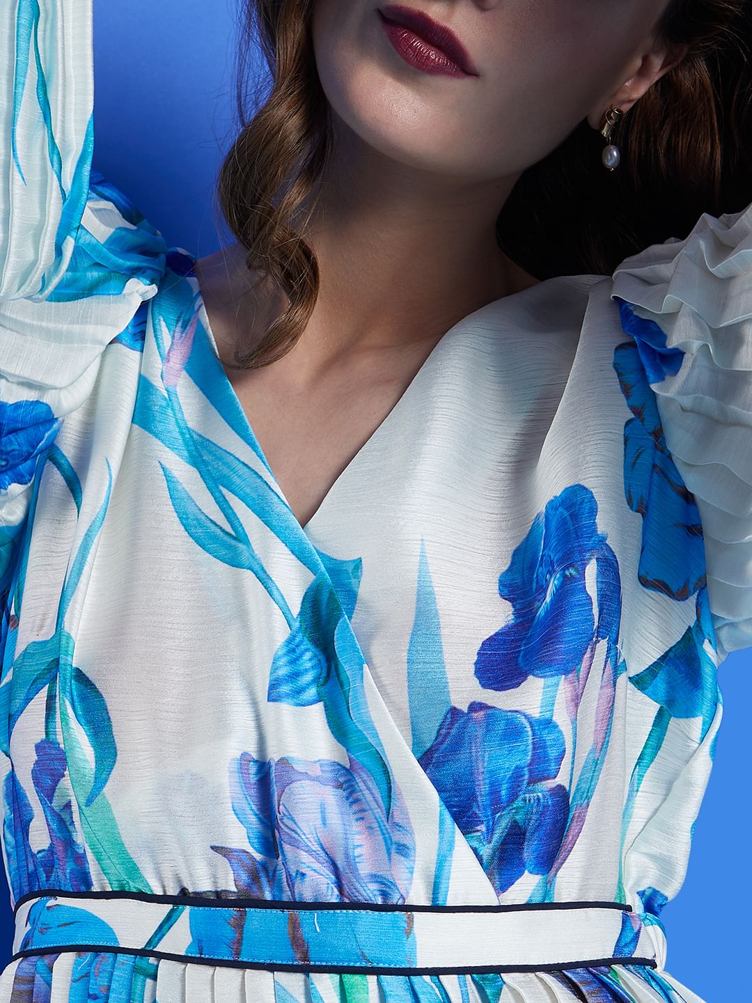 White Pleated Floral Top