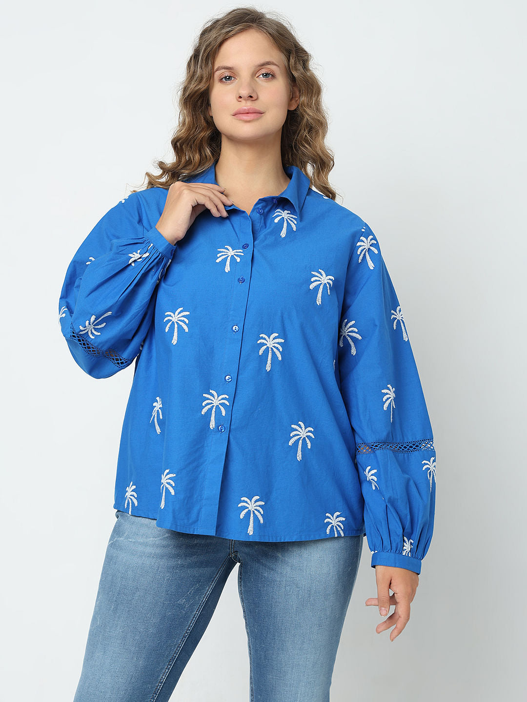 Curve Blue Floral Print Shirt