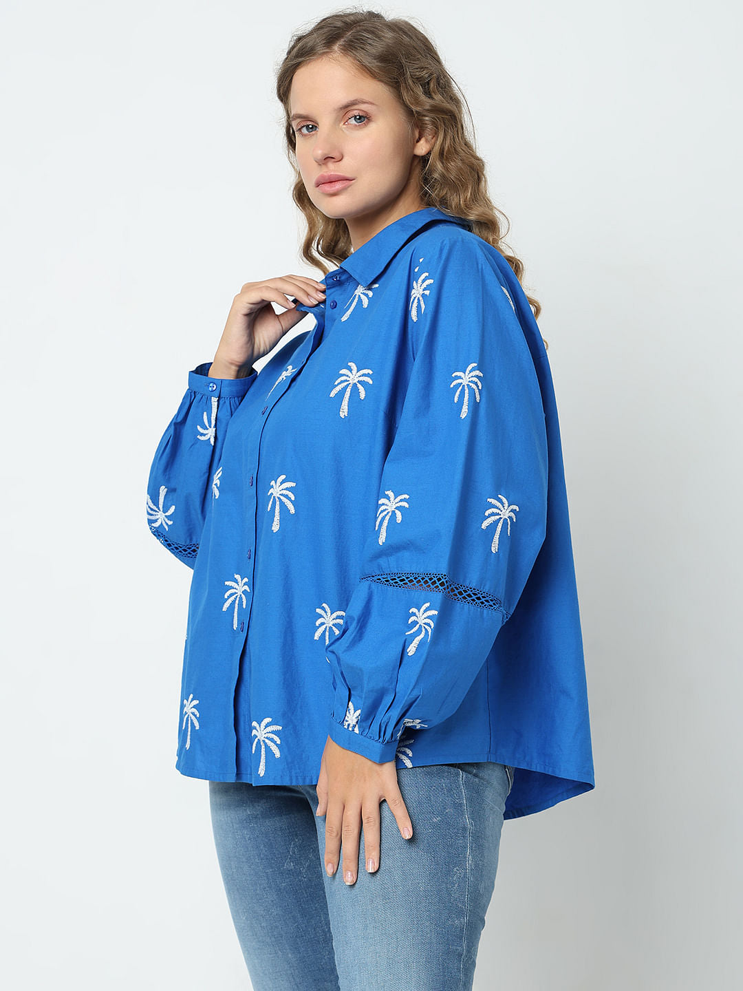 Curve Blue Floral Print Shirt