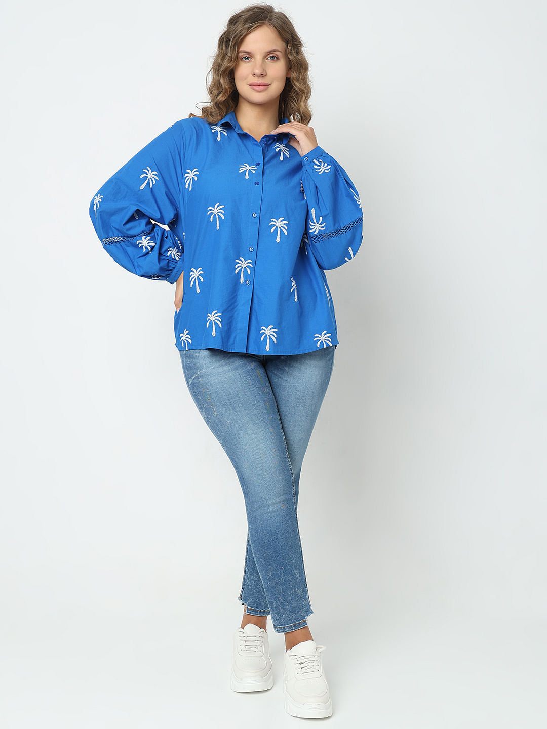Curve Blue Floral Print Shirt