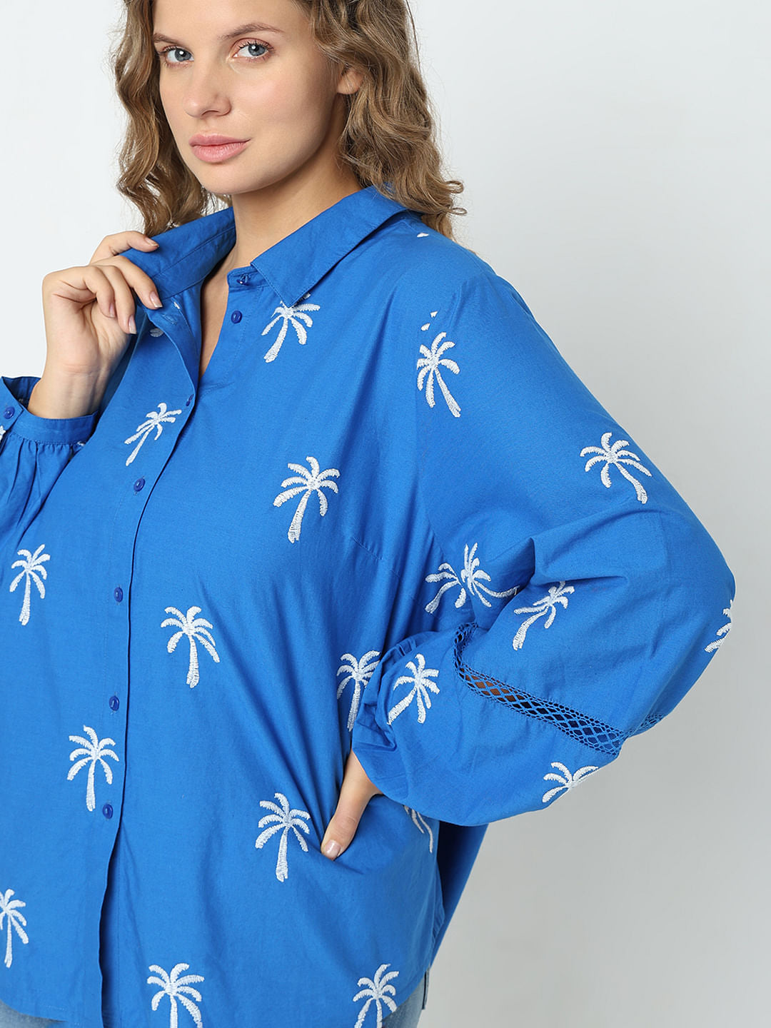 Curve Blue Floral Print Shirt