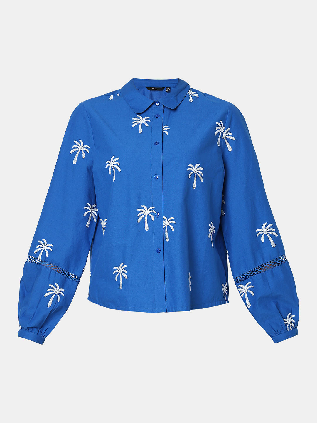 Blue Floral Embroidered Shirt