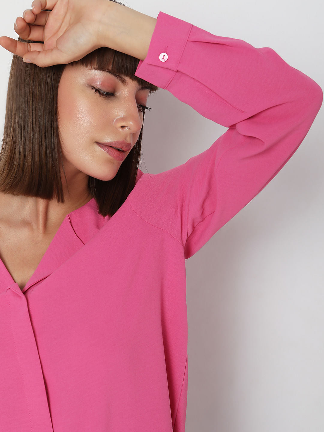 Pink Folded Collar Top