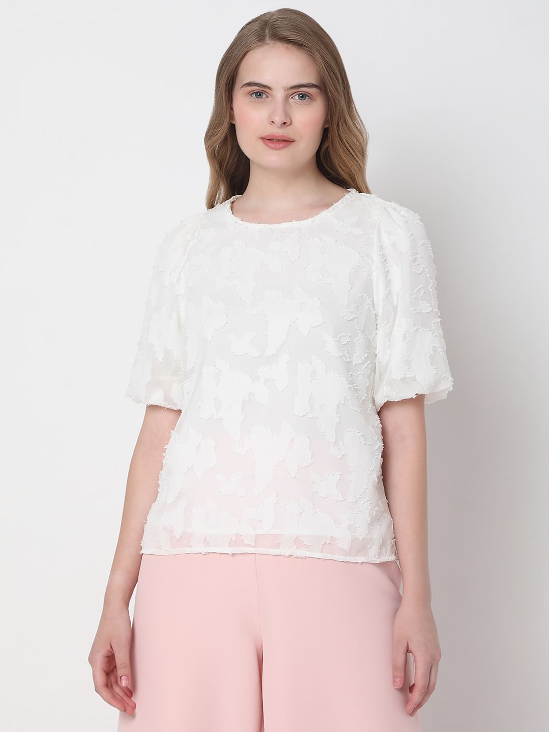 White Abstract Print Top