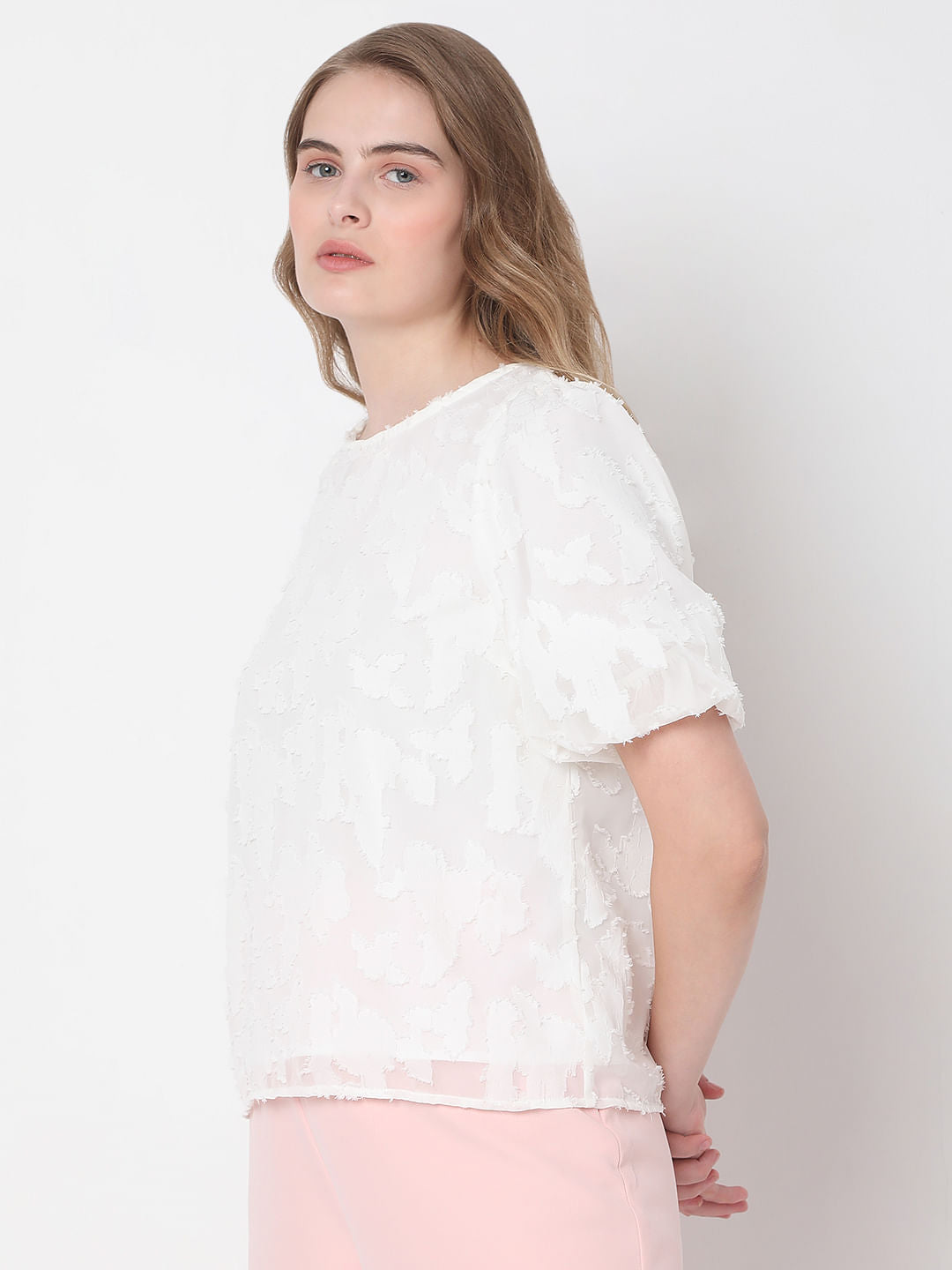 White Abstract Print Top