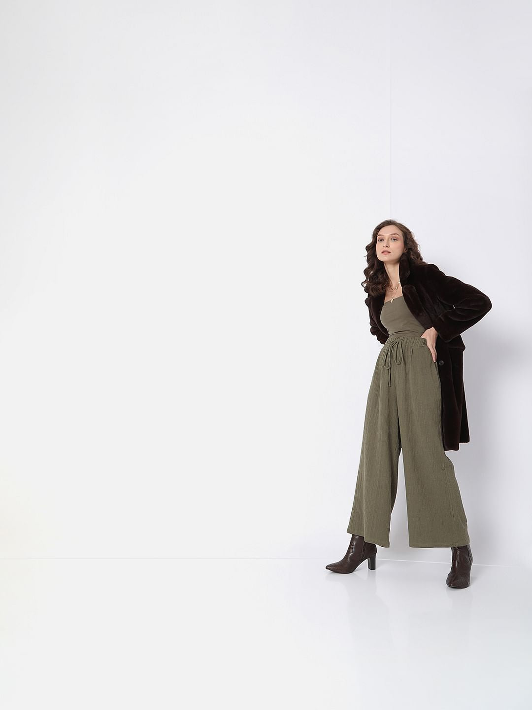 Green High Rise Wide Leg Pants