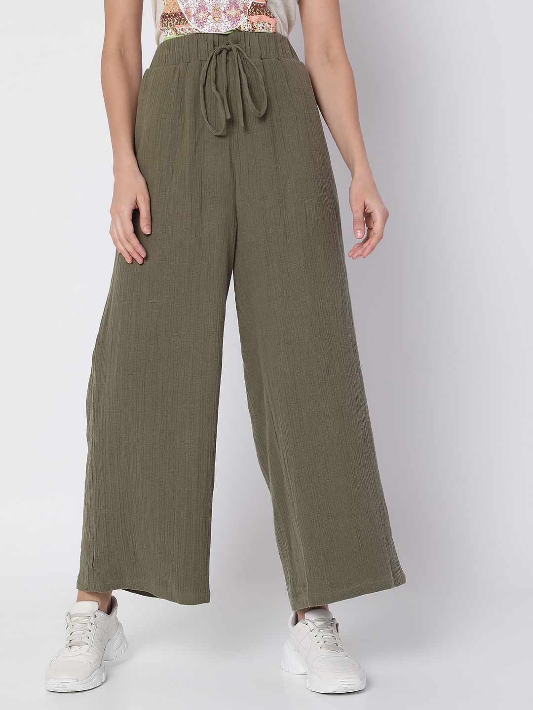 Green High Rise Wide Leg Pants