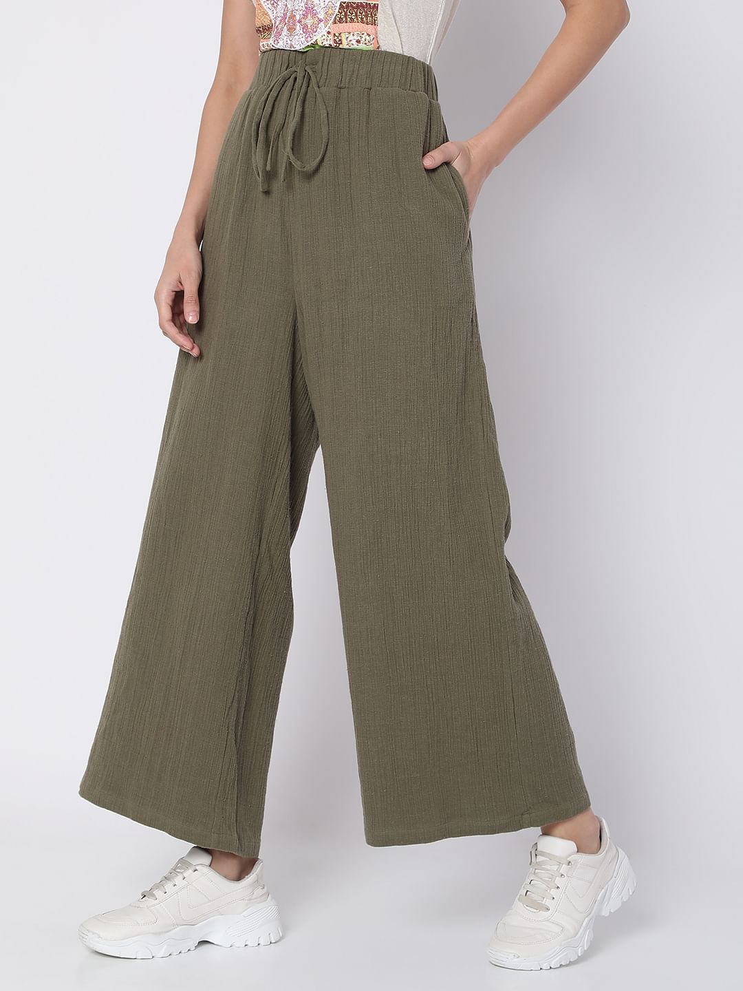 Green High Rise Wide Leg Pants