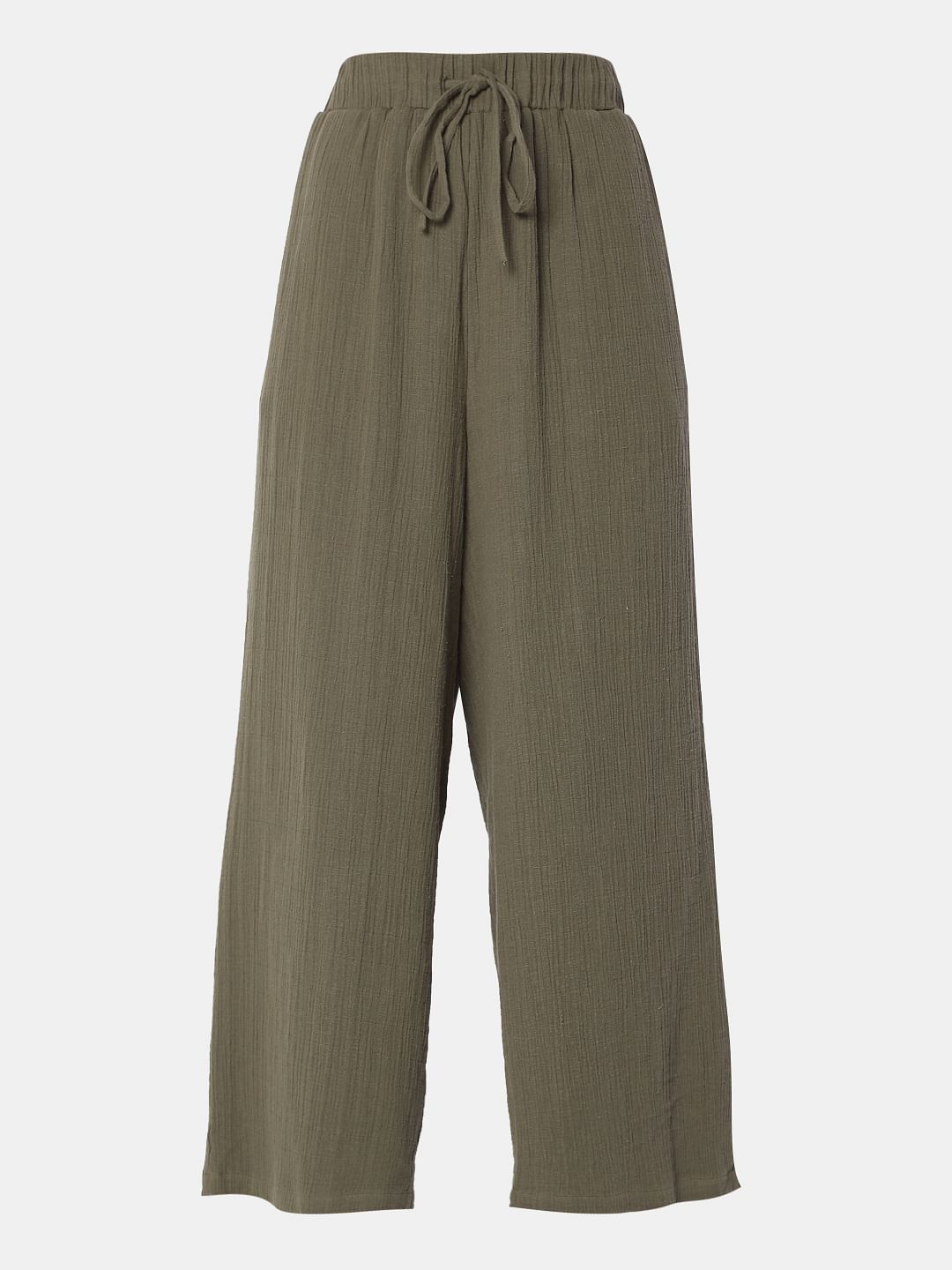 Green High Rise Wide Leg Pants