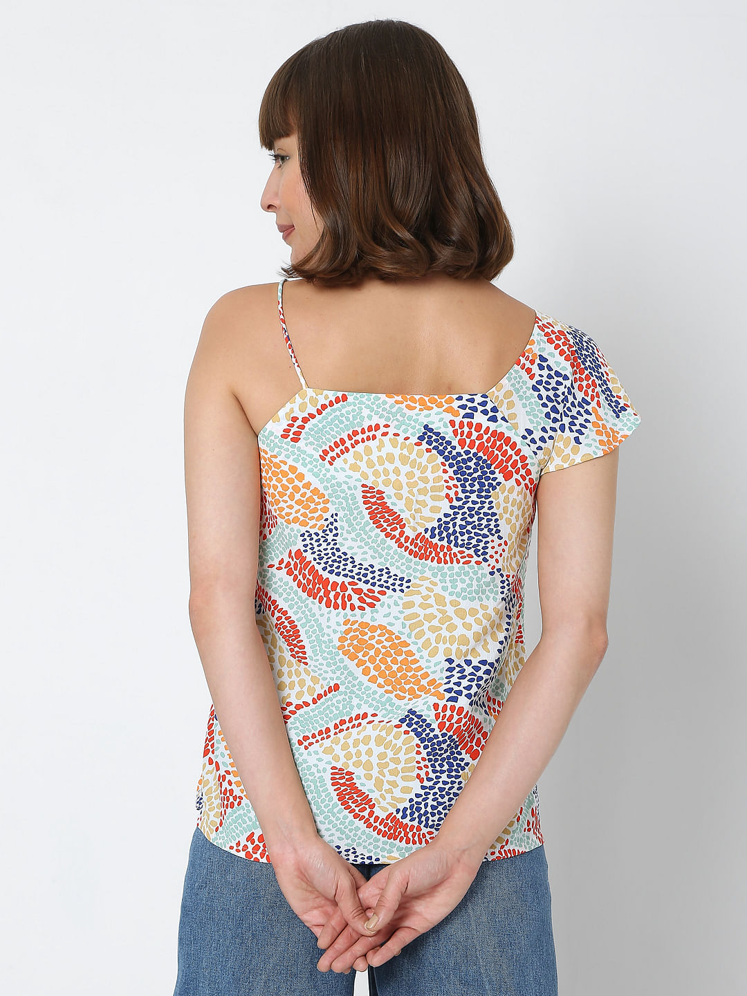 White Abstract Print Top