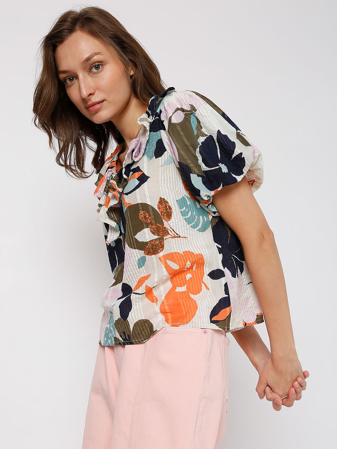 Beige Floral Print Top