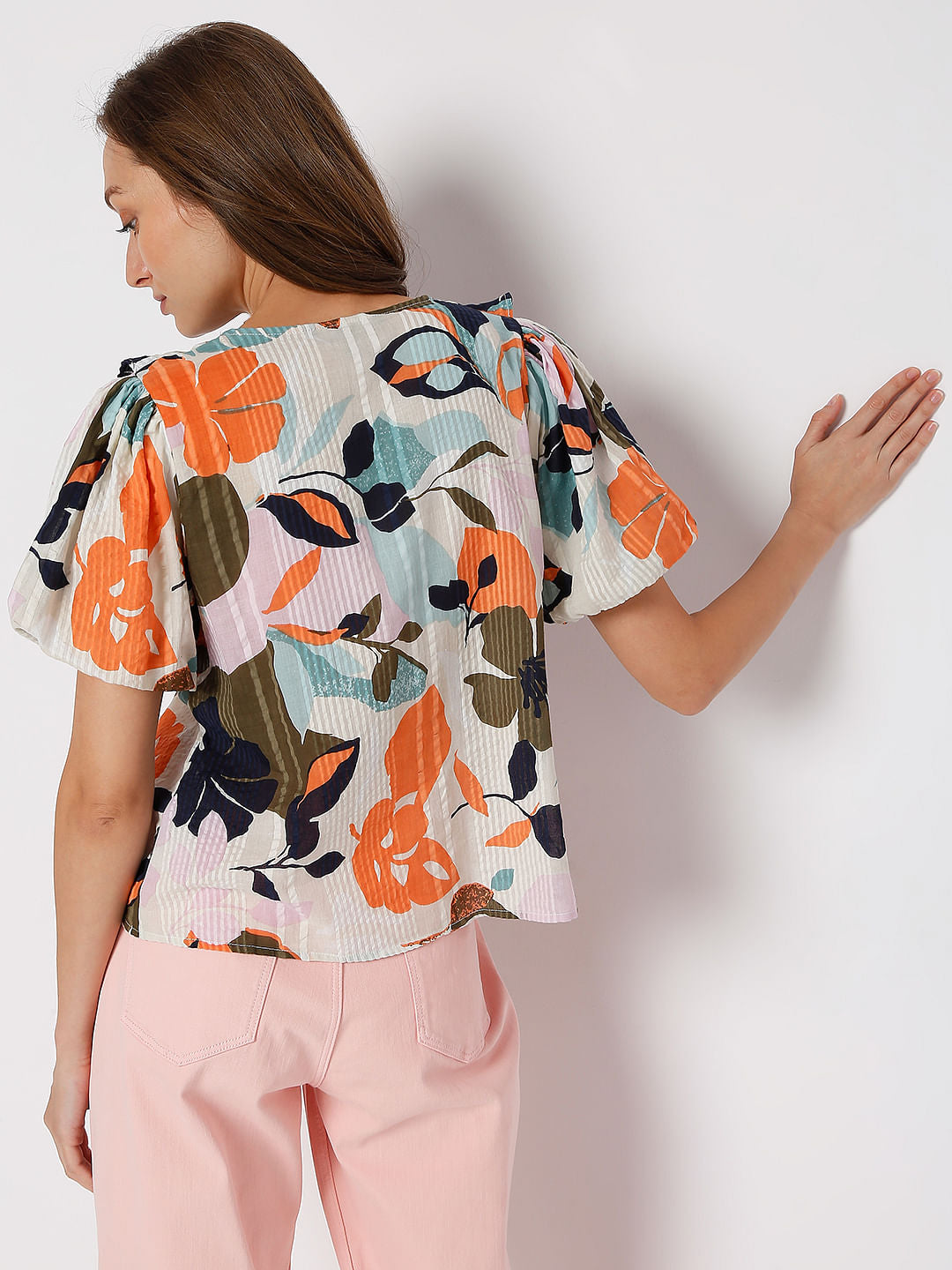 Beige Floral Print Top