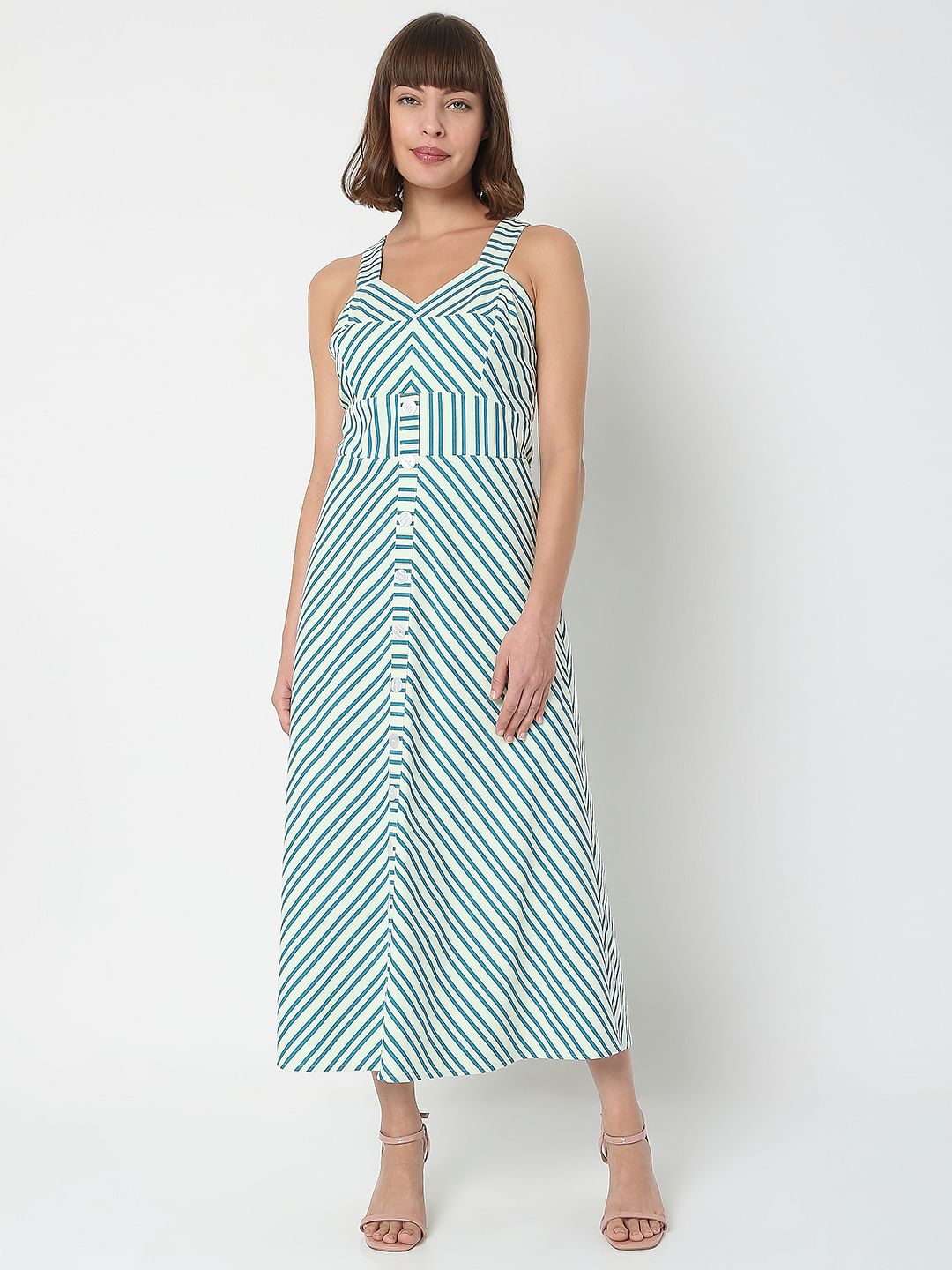 Blue Striped Midi Dress