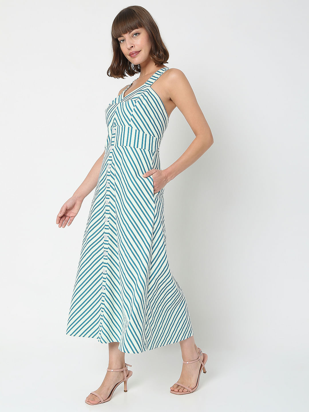 Blue Striped Midi Dress
