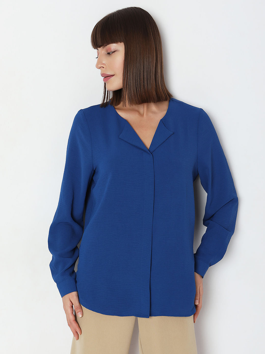 Blue Folded Collar Top