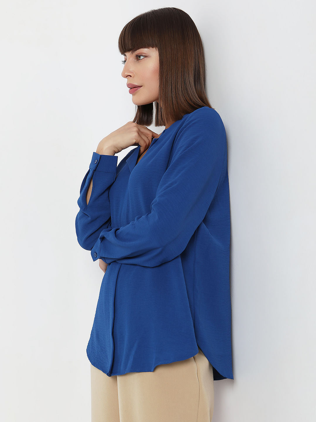 Blue Folded Collar Top