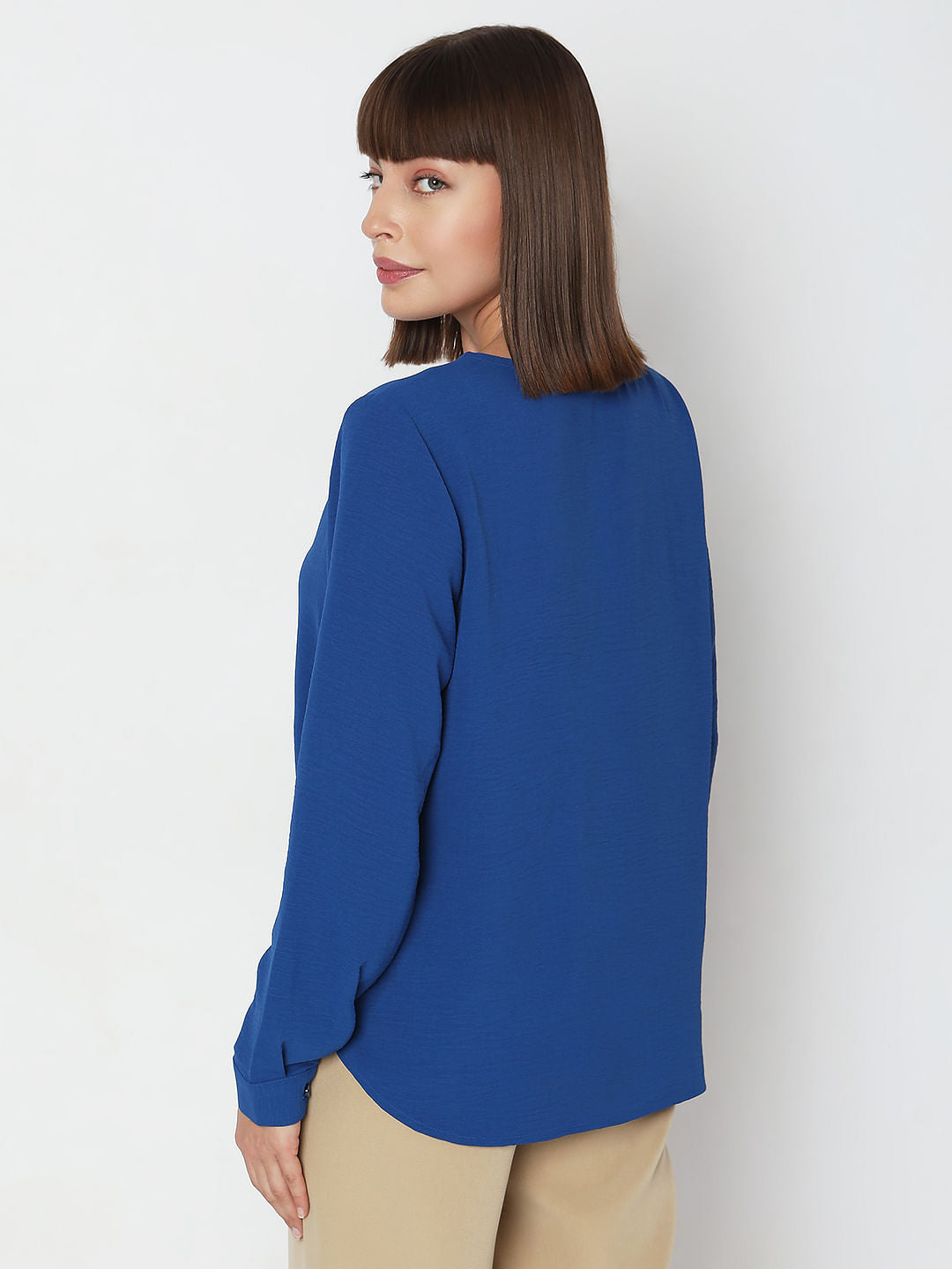 Blue Folded Collar Top