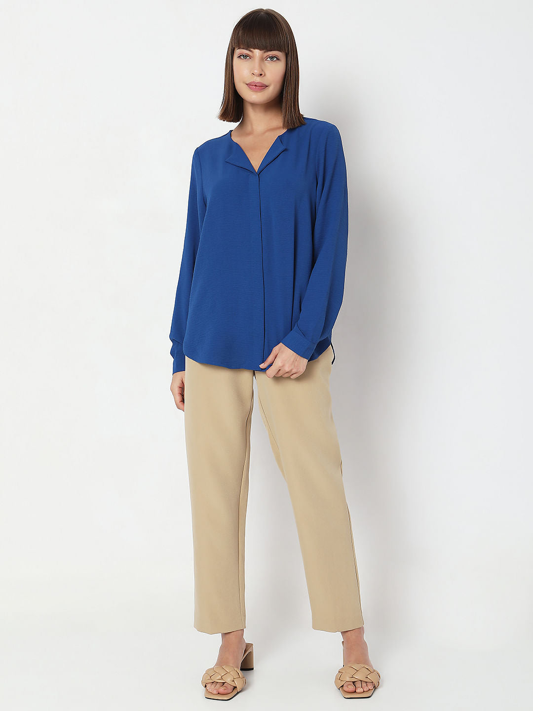 Blue Folded Collar Top