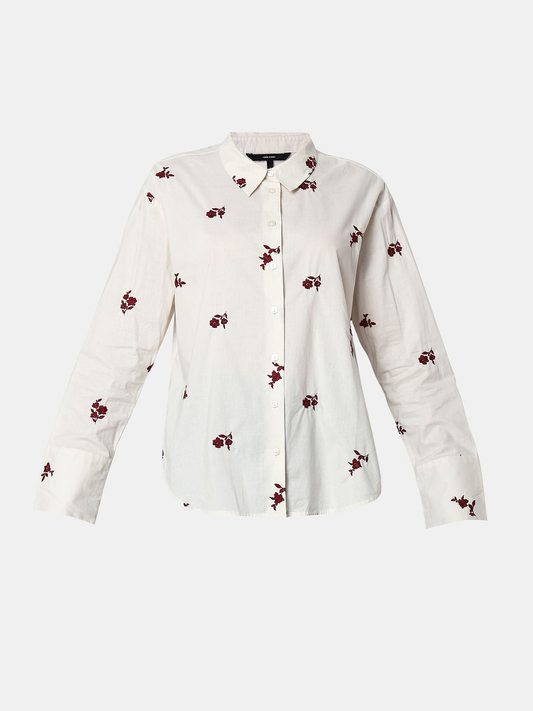 Beige Floral Embroidered Shirt