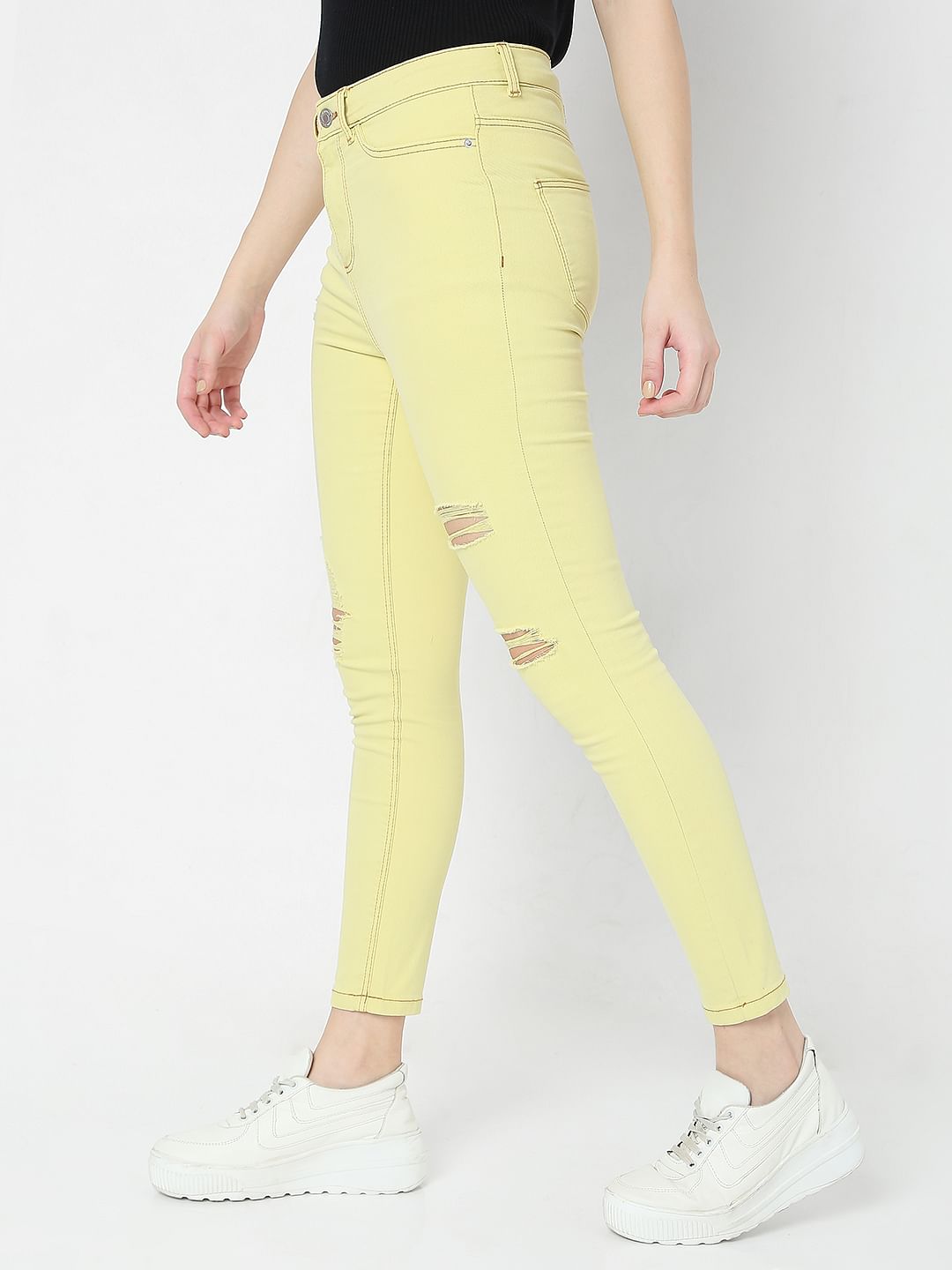 Lime Green Mid Rise Distressed Wendy Skinny Jeans