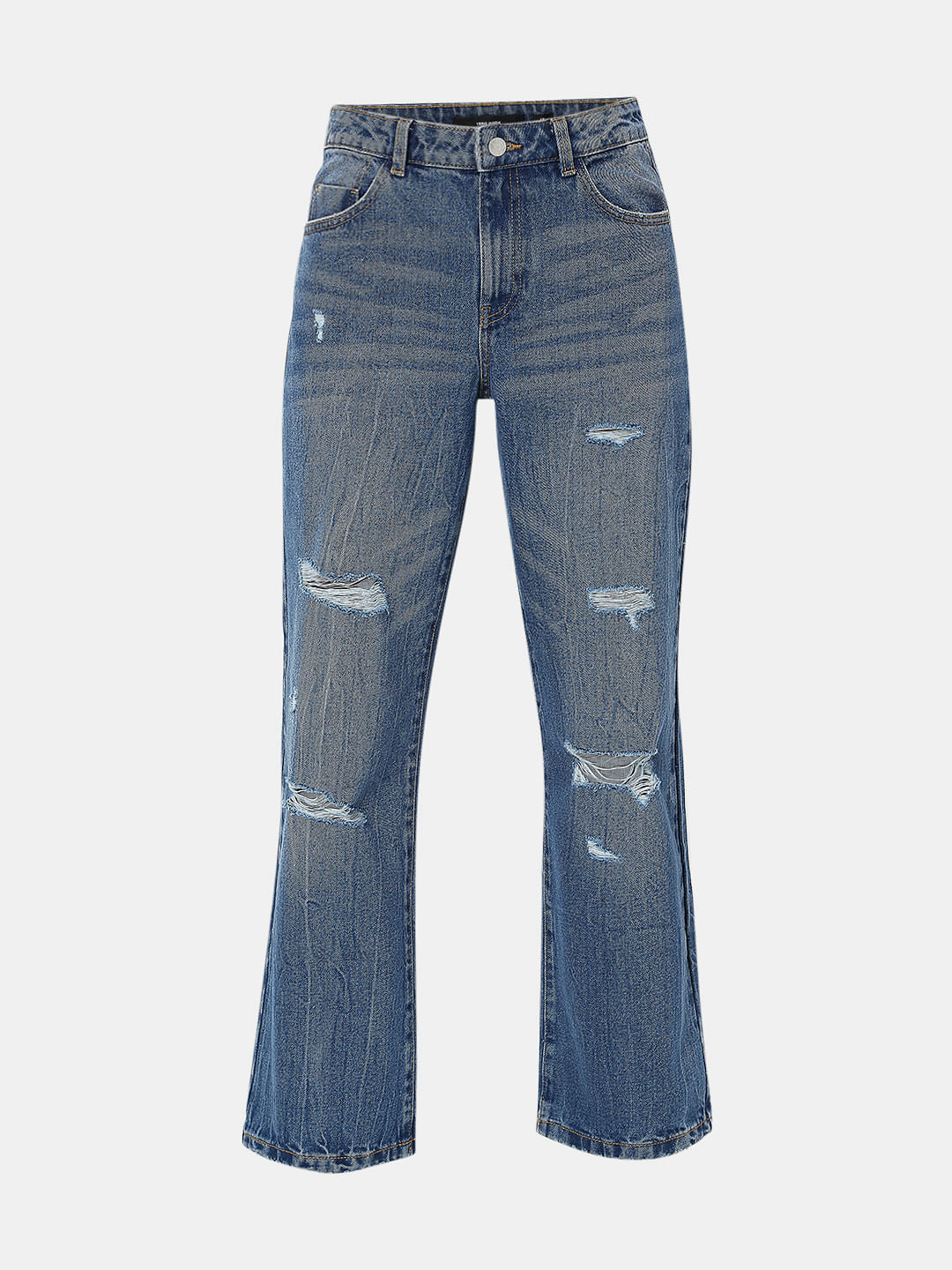 Blue High Waist Wide Leg Torn Jeans