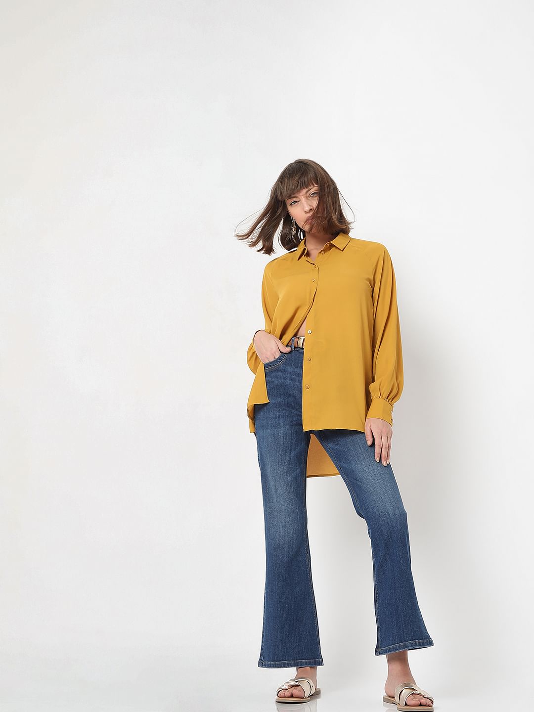 Blue High Rise Boot Cut Jeans