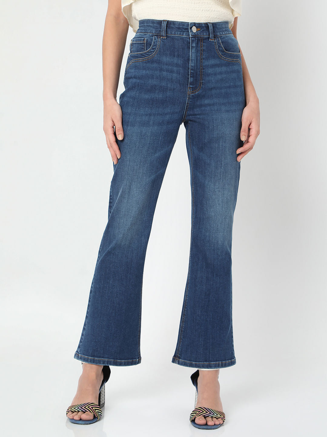 Blue High Rise Boot Cut Jeans