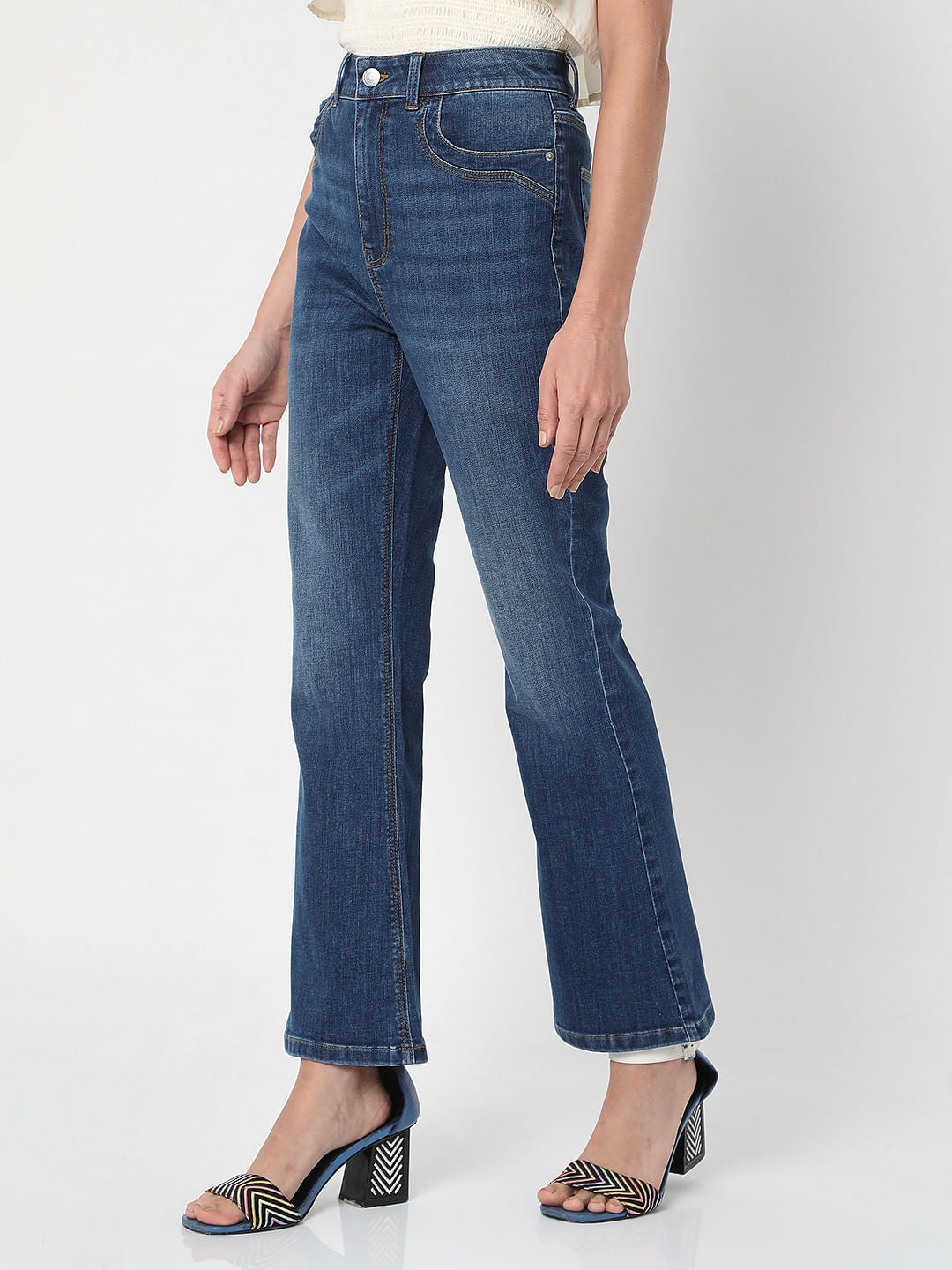 Blue High Rise Boot Cut Jeans