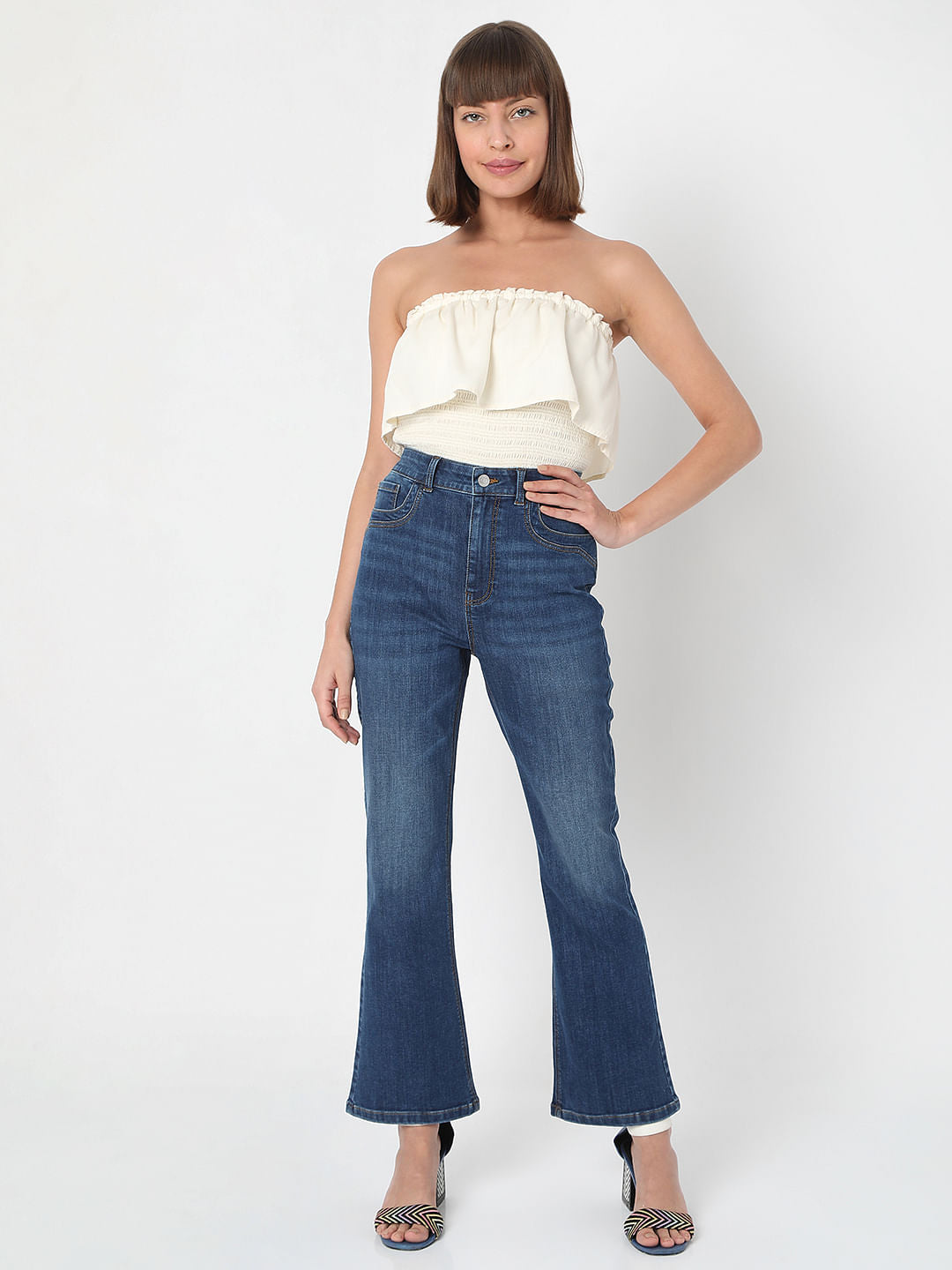 Blue High Rise Boot Cut Jeans