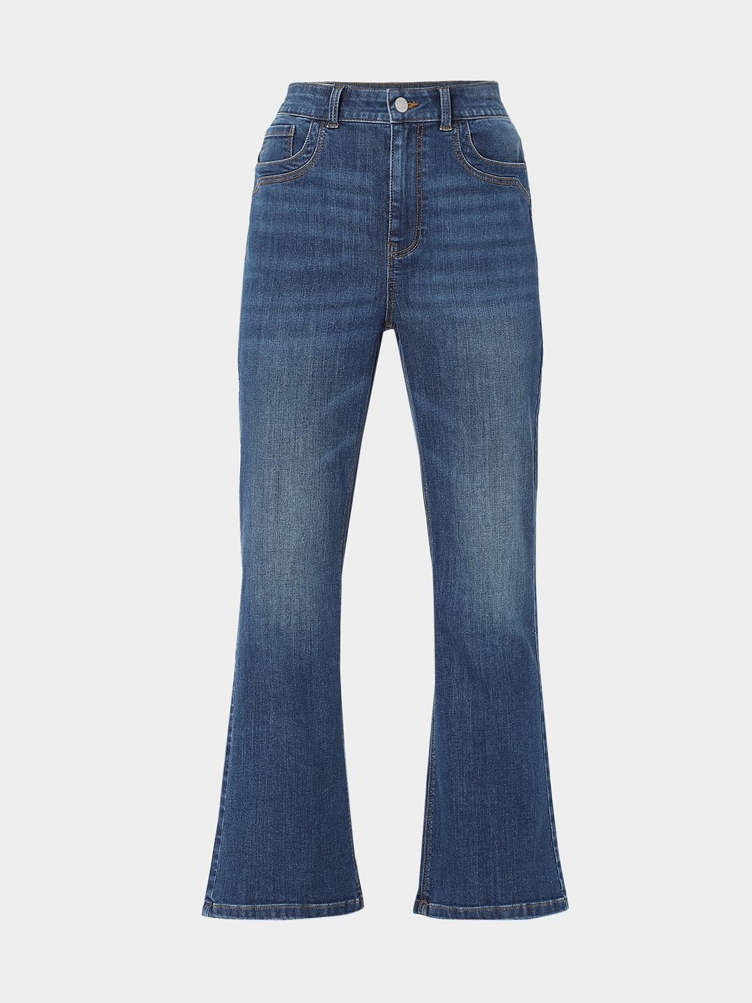 Blue High Rise Boot Cut Jeans