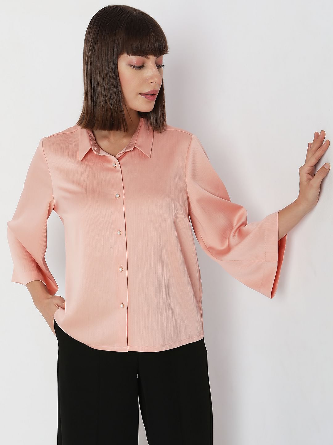 Dull Pink Flared Sleeves Shirt