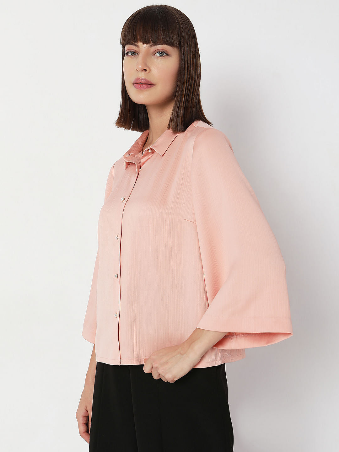 Dull Pink Flared Sleeves Shirt